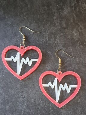 Red Heartbeat Heart Dangle Earrings